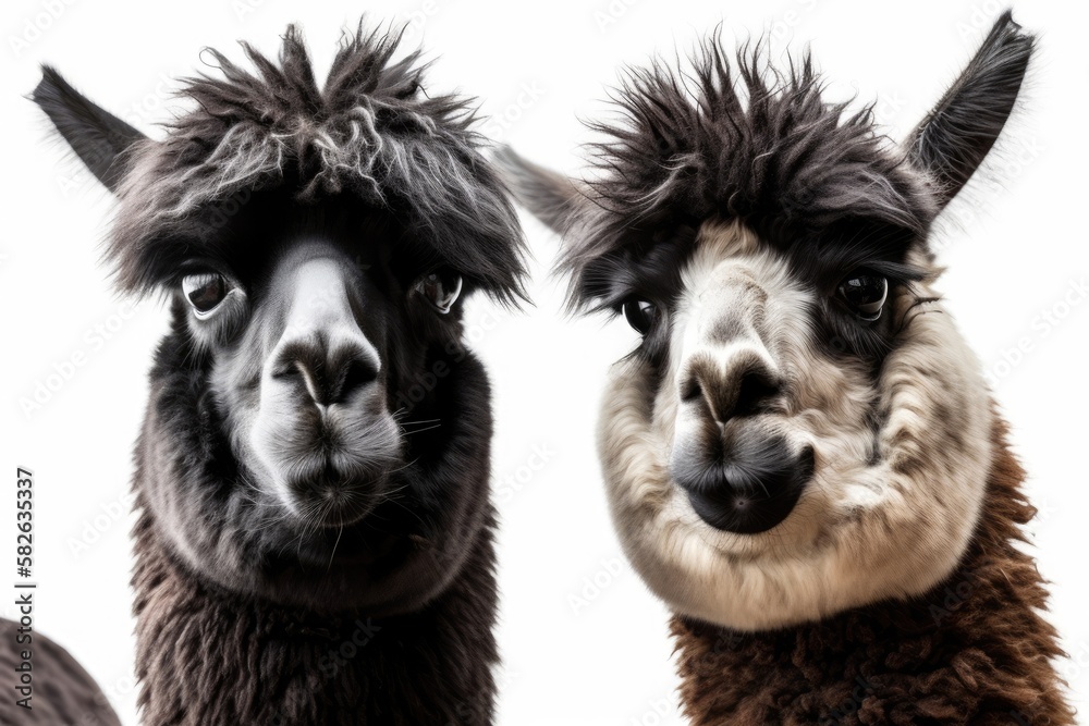 Faces Of Black And White Alpacas. Generative AI Faces Of Black And White Alpacas. Generative AI