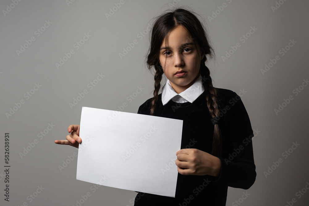 Wednesday student girl on a dark background. Wednesday student girl on a dark background.