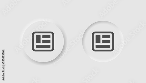 Newspaper icon in neumorphism style. Icons for business, white UI, UX. Mass media symbol. Article, daily news, journalism. Neumorphic style. Vector illustration.