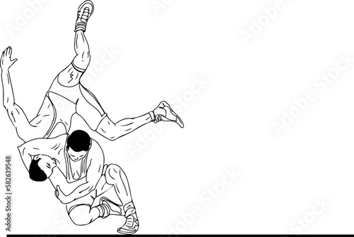 Ring Warrior A Dynamic Wrestling Sketch, Hand-Drawn Wrestling Illustration, A Wrestling Fighter in Action, The Thrill of the Fight
