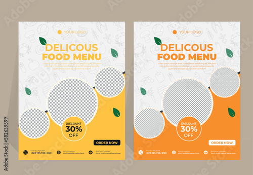 Fast Food Flyer Design Template cooking, cafe and restaurant menu, food ordering, junk food. Vector illustration for banner, poster, flyer, cover, menu, brochure