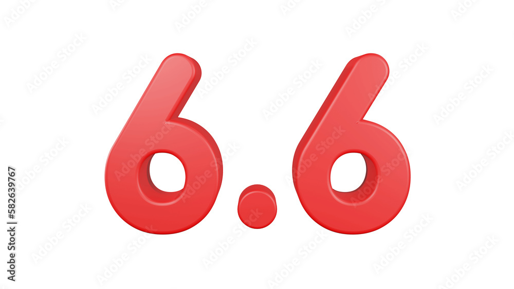 6.6 Promotion Sale. 6.6 Red font. Golden Number 3D Illustration. 6.6 Promotion Sale. 6.6 Red font. Golden Number 3D Illustration.