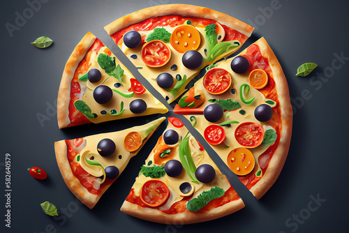 Delicious pizza on grey background.. Generative Ai
