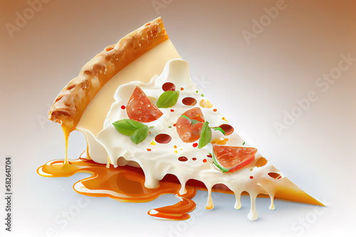 Pizzapepperoni pizza slice melted mozzarella cheese. Generative Ai photo