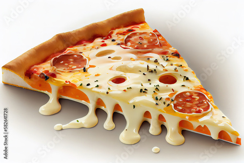 Pizzapepperoni pizza slice melted mozzarella cheese. Generative Ai photo