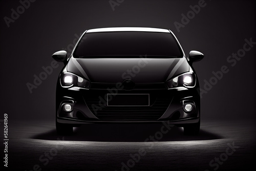 Modern black car isolated on black background. Generative AI © BussarinK