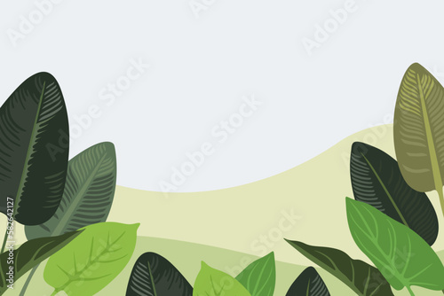 Illustration vector graphic of green tropical leaves with sand lanscape