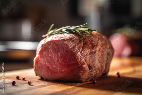 Raw beef steak, filet mignon, food, cooking. Generative AI