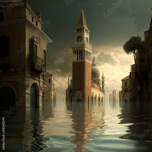 Illustration of Venice flooded. Generative AI. © DALU11