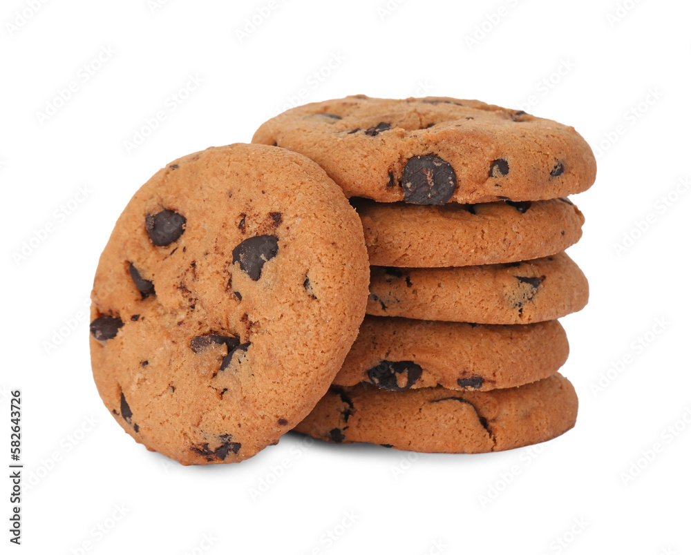 Delicious chocolate chip cookies isolated on white Delicious chocolate chip cookies isolated on white