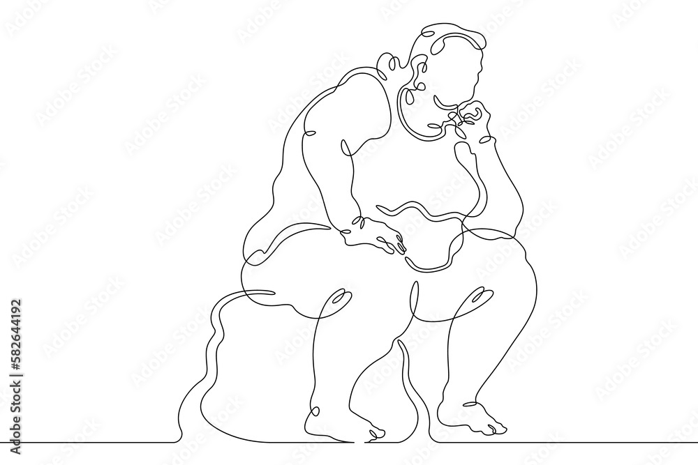 One continuous line.Fat woman on the street. Obese person. Fat girl ...