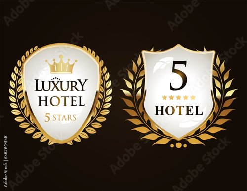 Golden laurel wreath set five stars hotel badges collection 