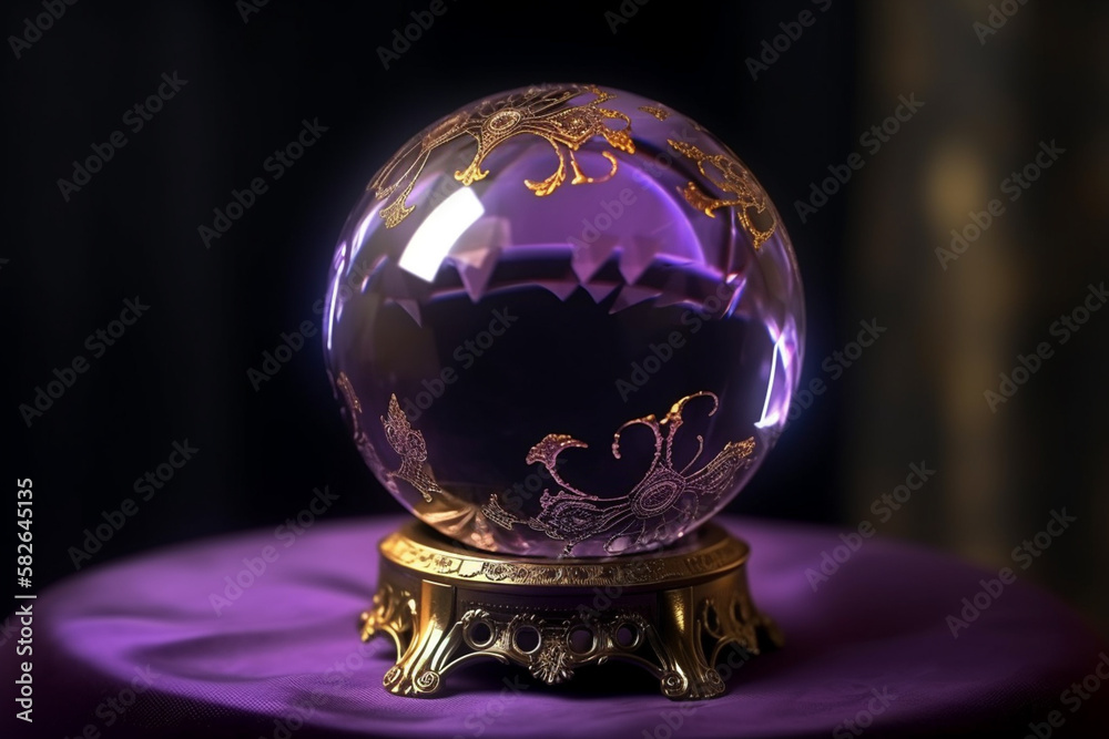 Magic crystal ball on purple table close-up. Dark background. Predictions  of future, psychic readings concept. Image is AI generated. Illustration  Stock | Adobe Stock
