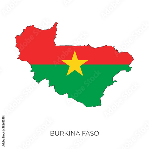 Burkina Faso map and flag. Detailed silhouette vector illustration