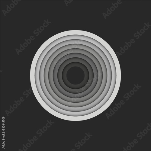 Fototapeta Naklejka Na Ścianę i Meble -  Letter O logo or circles shape, gray parallel stripes multilevel cascade circular geometric pattern, 3d paper cut material design element.