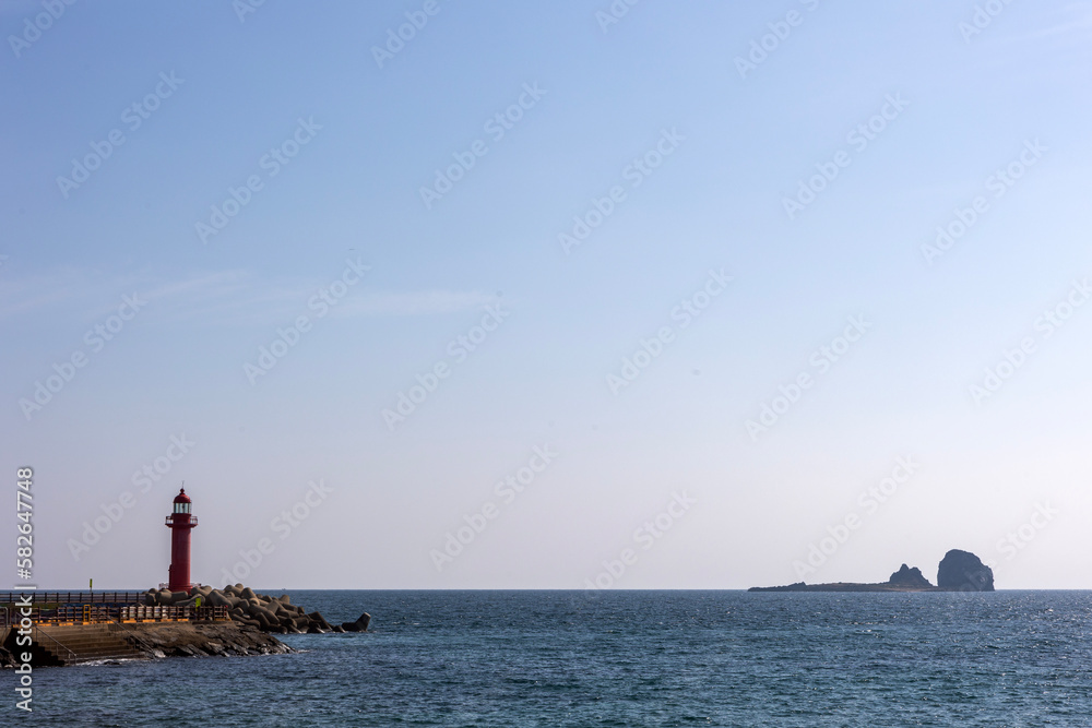 Hyeongje Island and Lighthouse in Jeju Island