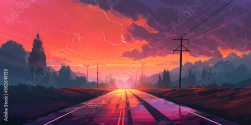 sunset on the road