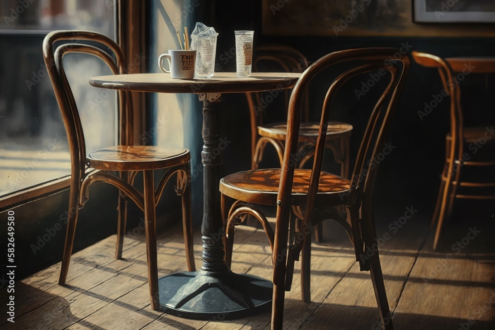 Chairs near wooden table in cafe