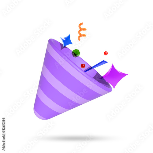 3D rendered purple party hat icon