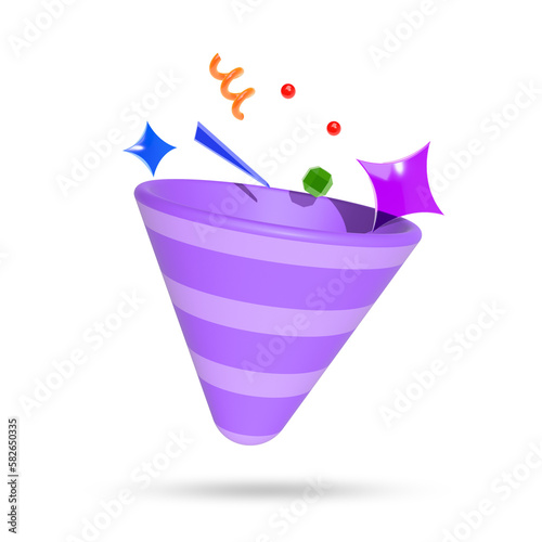 3D rendered purple party hat icon