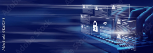 Cyber, personal data and information security. Internet and networking security system concept. Banner. Copy space.