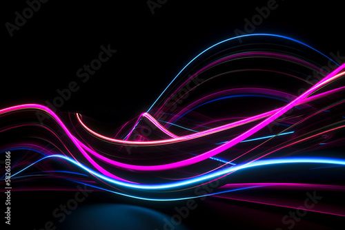 black background. Glowing purple and blue spectrum, pink blue neon lines. generative Ai technology