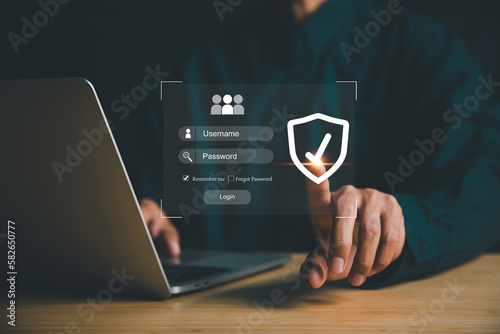 User authentication system with username and password, cybersecurity concept,global network security technology, business people protect personal information. cybersecurity concept.