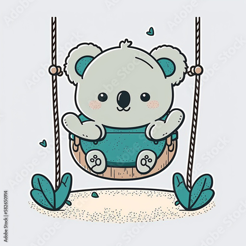 Koalas play swings, cute animals, illustrations, premium vector art, flat cartoon designs. Suitable for advertising design, comics, cards, books, presentations, Generative AI photo