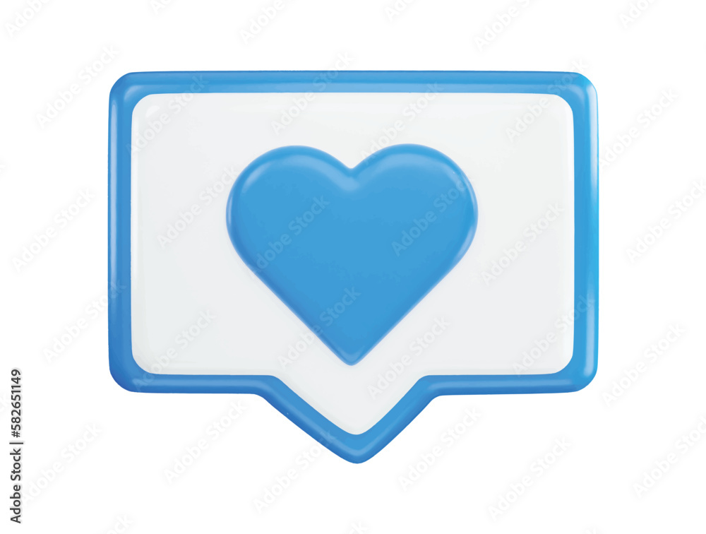 A blue heart icon with a chat icon with 3d vector icon illustration