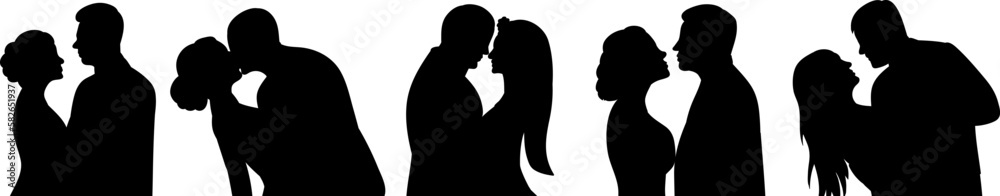 set of man and woman portrait silhouette isolated, vector