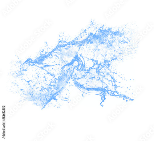 Blue water splash isolated on transparent background. Royalty high-quality free stock PNG image of overlays realistic Clear water splash, Hydro explosion, aqua dynamic motion element spray droplets
