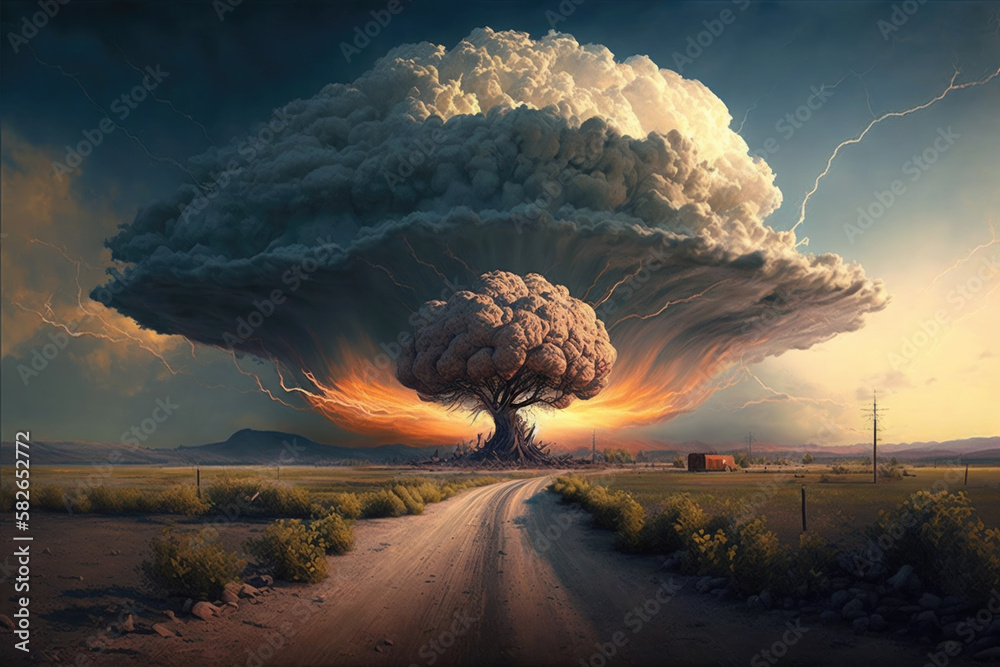 apocalypse and nuclear mushroom from explosion, environmental disaster ...