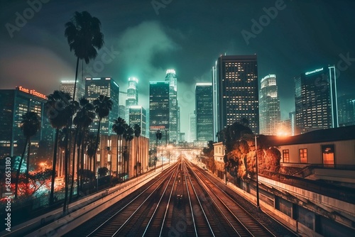 Canvas Print Luminous Los Angeles Skyline at Night
