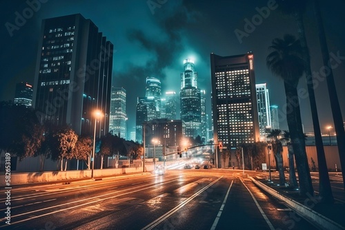 Luminous Los Angeles Skyline at Night.