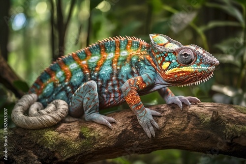 Jeweled Chameleon in Madagascar Rainforest, Generative Ai