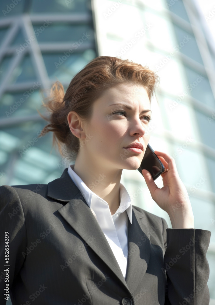 Business situation visualized with a female CEO in a big city outdoor environment