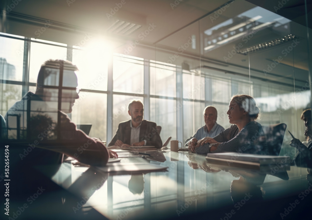 Business situation visualized in a bright office environment in a busy workplace