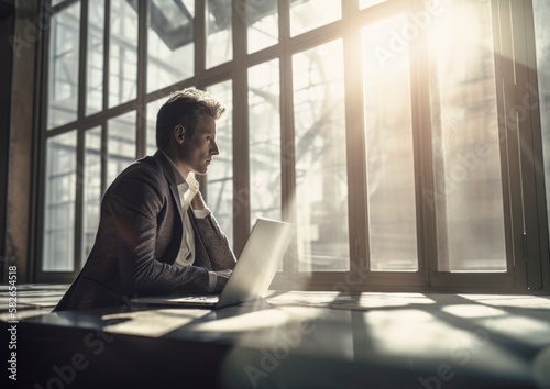 Business situation visualized in a bright office environment in a busy workplace