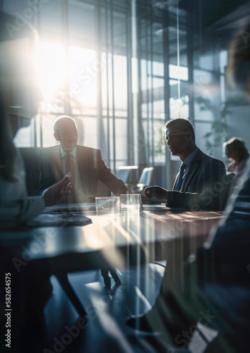 Business situation visualized in a bright office environment in a busy workplace