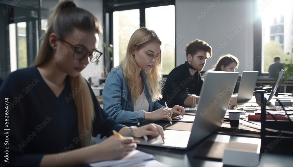 Business situation visualized in a bright office environment in a busy workplace Business situation visualized in a bright office environment in a busy workplace