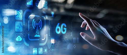 6G New generation telecommunication fast internet and technology concept on virtual screen.