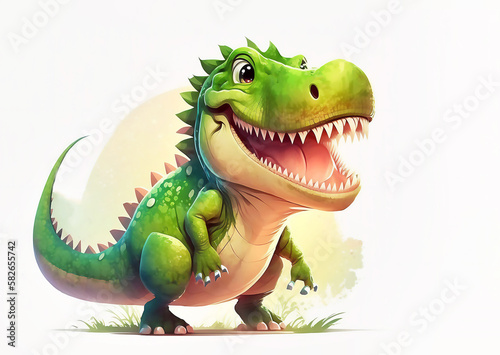 Cute Cartoon Dinosaur on white background,  tyrannosaurus Rex,Generated AI © bit24