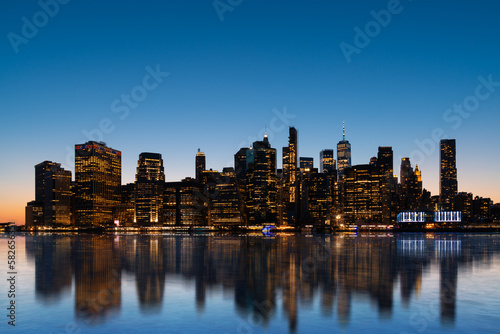 Night New York city and its reflection