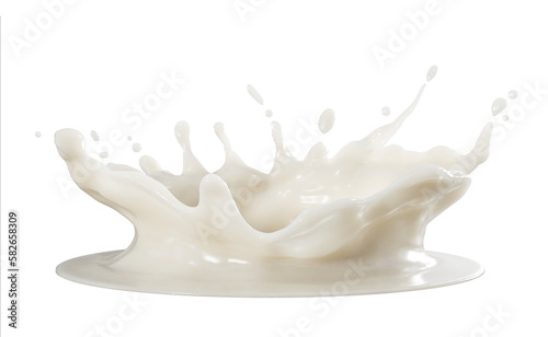 Close up Beauty Milk crown splashing isolate on white background. 3D Rendering. PNG files