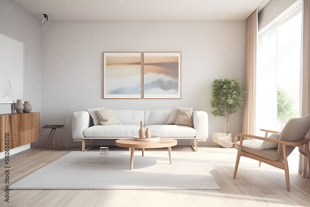 Moderne Architekturillustration eines minimalistischen Wohnzimmers Moderne Architekturillustration eines minimalistischen Wohnzimmers