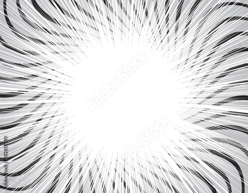 回転するように渦を巻いて吸い込まれるようなモノクロの集中線