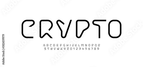 Technical font, digital alphabet, trendy uppercase Latin letters from A to Z and Arab numbers from 0 to 9 for you ui ux designs, vector illustration 10EPS