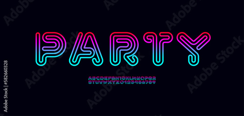 Alphabet with bright lines, techno font, futuristic letters and numbers, vector illustration 10EPS
