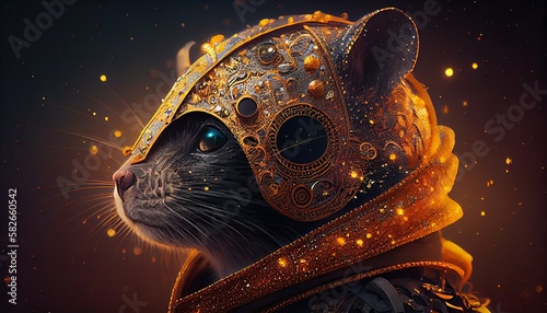 Mouse Animal Knight Warrior AI Generated Magic Animal Head Portrait Paladin Mouse Digital Artwork Illustration for Design