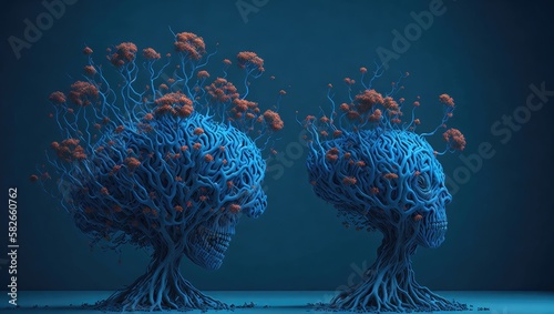 Tree and flowers growing like a brain